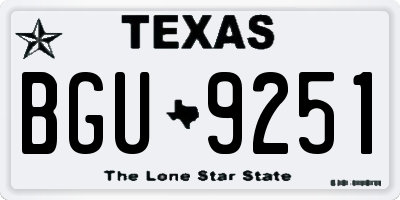 TX license plate BGU9251