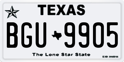 TX license plate BGU9905