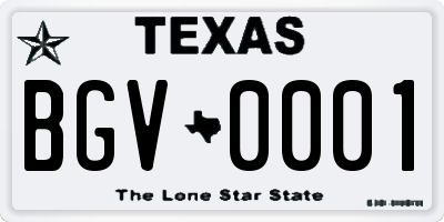 TX license plate BGV0001