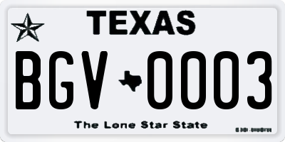 TX license plate BGV0003