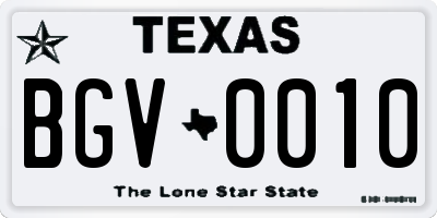 TX license plate BGV0010