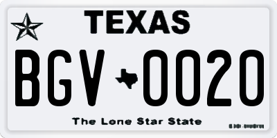 TX license plate BGV0020
