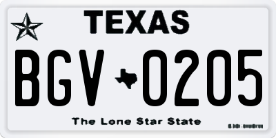 TX license plate BGV0205