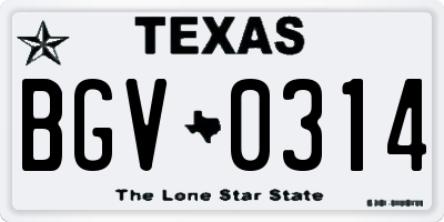 TX license plate BGV0314