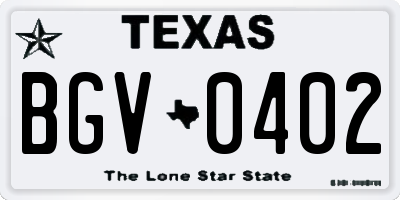TX license plate BGV0402