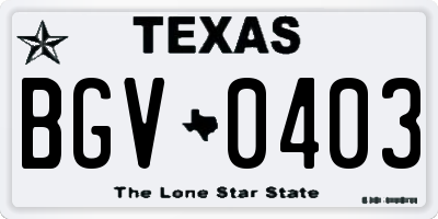 TX license plate BGV0403