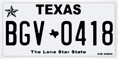 TX license plate BGV0418