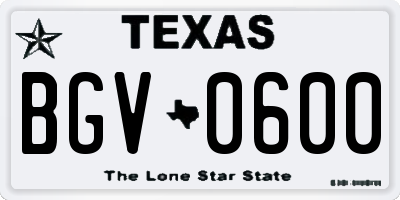 TX license plate BGV0600