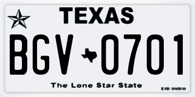 TX license plate BGV0701