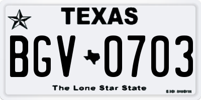 TX license plate BGV0703