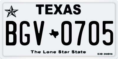 TX license plate BGV0705