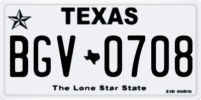 TX license plate BGV0708