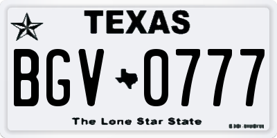 TX license plate BGV0777