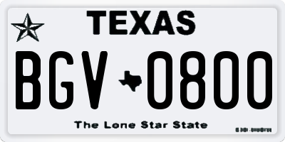 TX license plate BGV0800