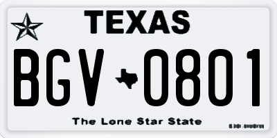 TX license plate BGV0801