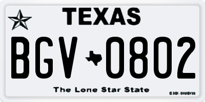 TX license plate BGV0802