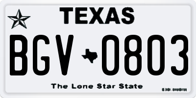 TX license plate BGV0803