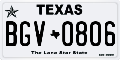 TX license plate BGV0806