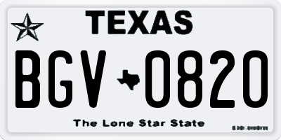 TX license plate BGV0820