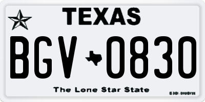 TX license plate BGV0830