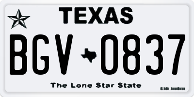 TX license plate BGV0837