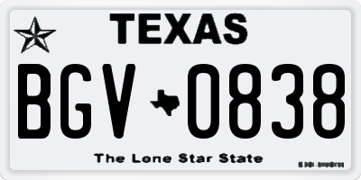 TX license plate BGV0838