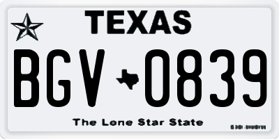 TX license plate BGV0839