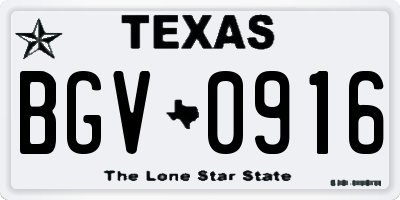 TX license plate BGV0916