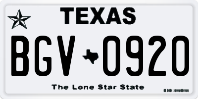 TX license plate BGV0920