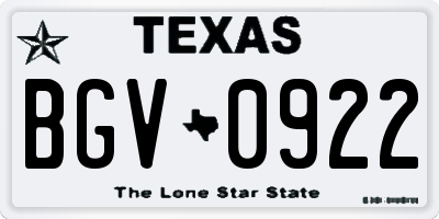 TX license plate BGV0922