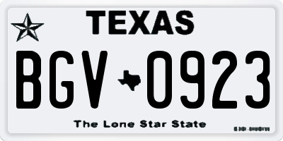 TX license plate BGV0923