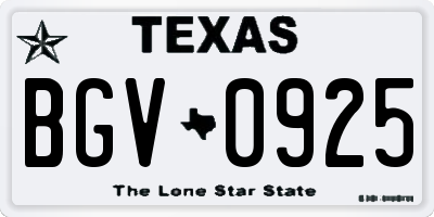 TX license plate BGV0925