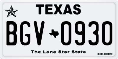TX license plate BGV0930