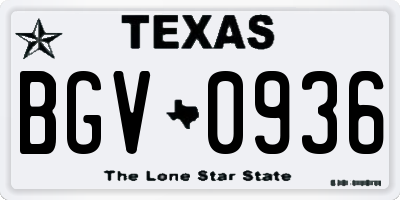 TX license plate BGV0936
