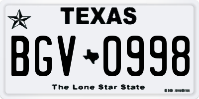 TX license plate BGV0998