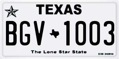 TX license plate BGV1003