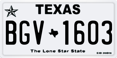 TX license plate BGV1603