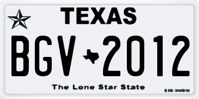 TX license plate BGV2012