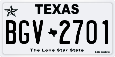 TX license plate BGV2701
