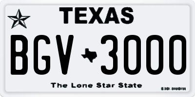 TX license plate BGV3000