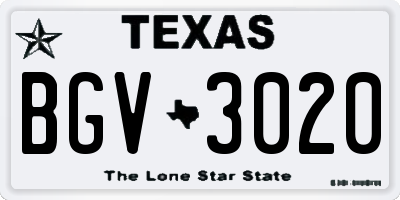 TX license plate BGV3020