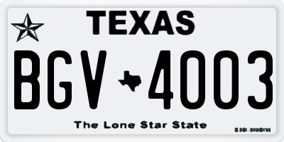 TX license plate BGV4003
