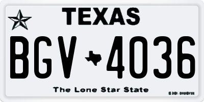 TX license plate BGV4036