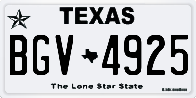 TX license plate BGV4925