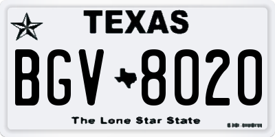 TX license plate BGV8020