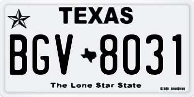 TX license plate BGV8031