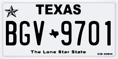 TX license plate BGV9701