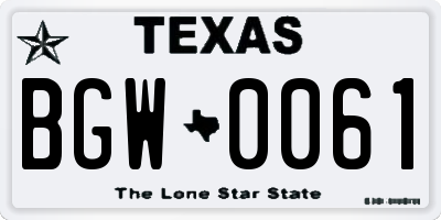 TX license plate BGW0061