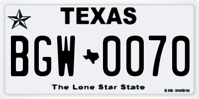 TX license plate BGW0070