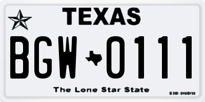 TX license plate BGW0111